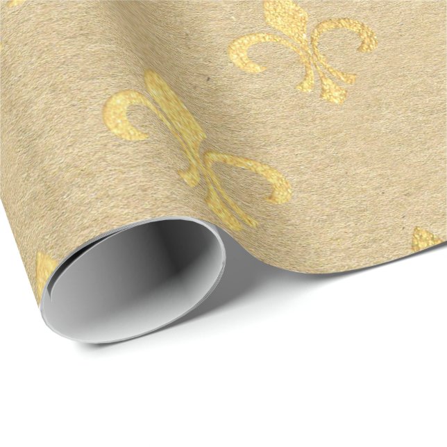 Lilie Kraft Gold Natural Royal Minimal Geschenkpapier (Rolleneckpunkt)