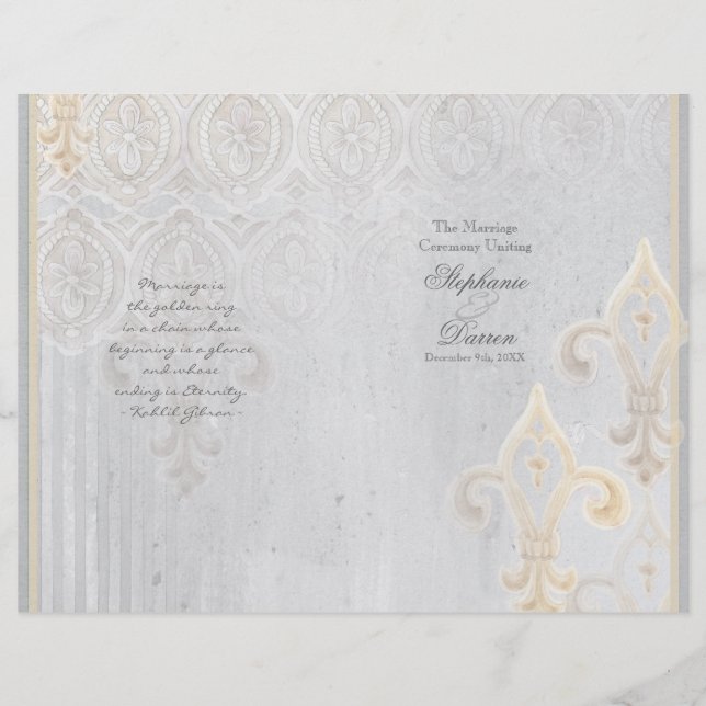 Lilie Lace Damask 2 Gray Wedding Program (Vorderseite)
