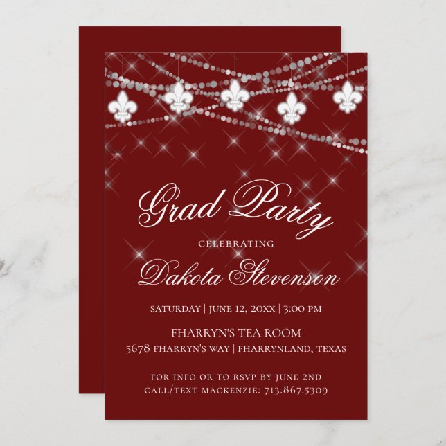 Lilie Lights | Red Theme Graduation Party Einladung (Vorne/Hinten)