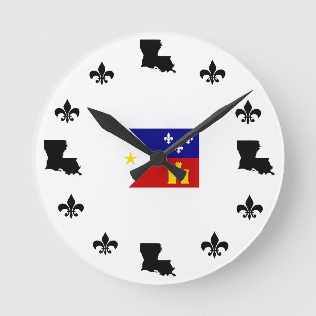 Lilie Louisiana Cajun Flag Clock Runde Wanduhr (Vorderseite)