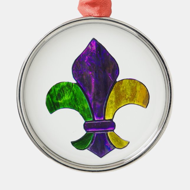 Lilie Mardi Gra addieren Text Silbernes Ornament (Vorne)