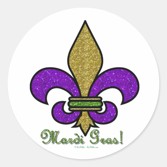 Lilie Mardi Gras Runder Aufkleber (Vorderseite)