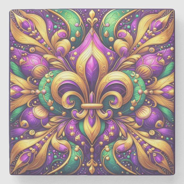 Lilie Mardi gras Steinuntersetzer (Vorderseite)