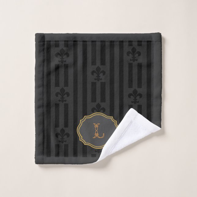Lilie Monogram Wash Tuch aus schwarzem Velvet (Waschlappen)