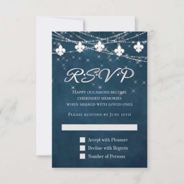 Lilie Navy Blue Lights | Rustic Boho Chic RSVP Karte (Vorderseite)