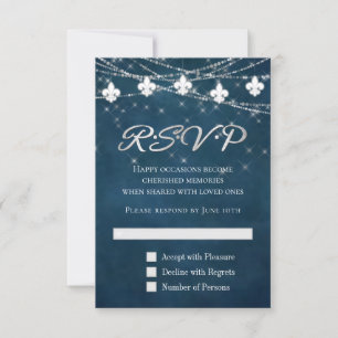 Lilie Navy Blue Lights Rustic Boho Chic RSVP Karte