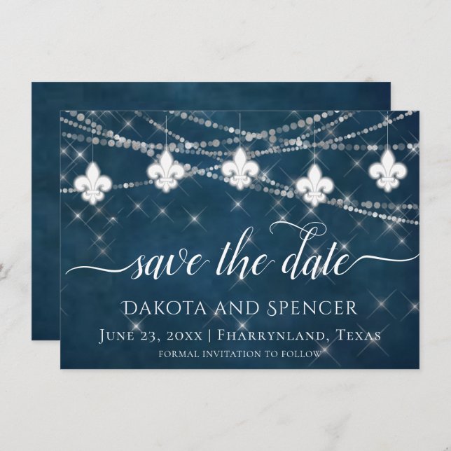 Lilie Navy Blue Lights | Rustikale Hochzeit Save The Date (Vorne/Hinten)