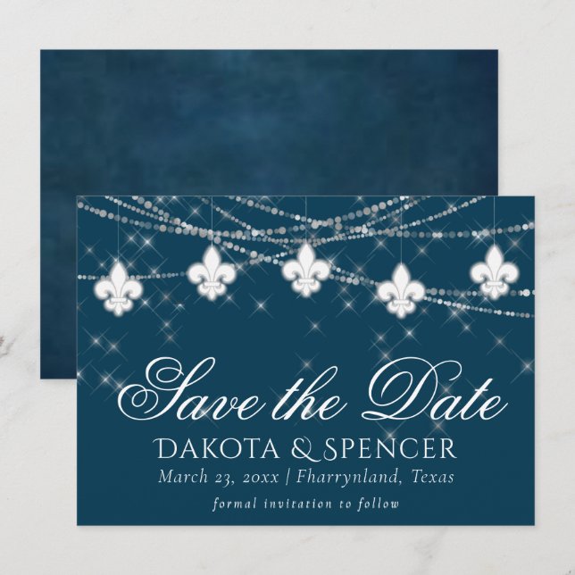 Lilie Navy Blue Lights | Rustikale Hochzeit Save The Date (Vorne/Hinten)