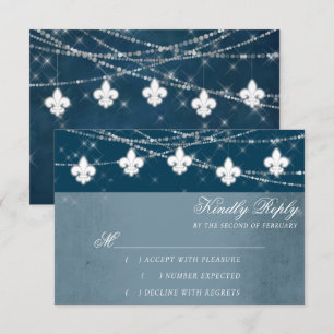 Lilie Navy Blue Lights   Rustikale Schrift RSVP Karte