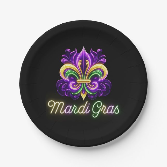 Lilie Neon Mardi Gras Pappteller (Vorderseite)