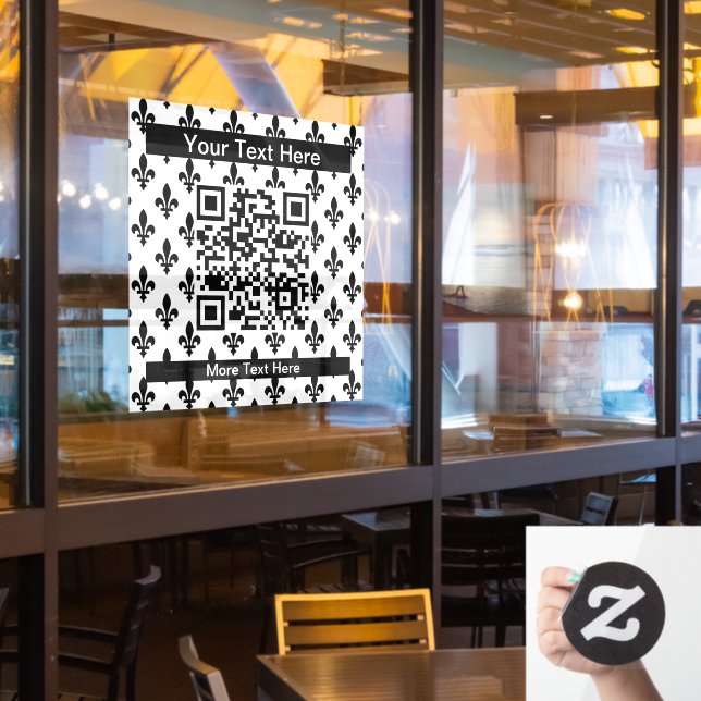 Lilie Pattern, Französisch, Royal, Black Fensteraufkleber (Restaurantfenster)