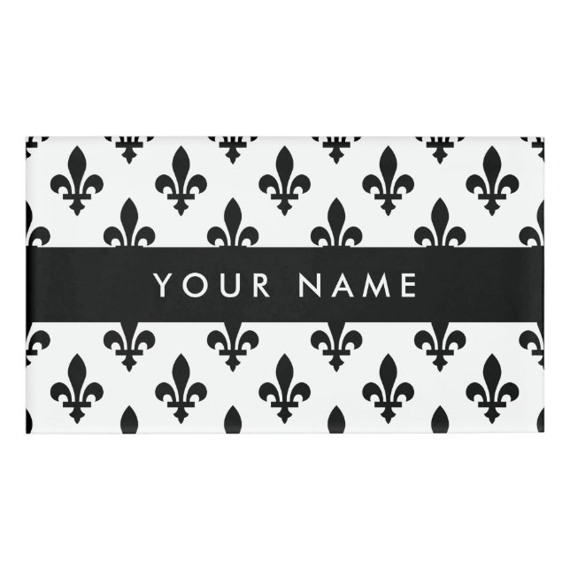 Lilie Pattern, Französisch, Royal, Black Namenschild (Vorderseite)