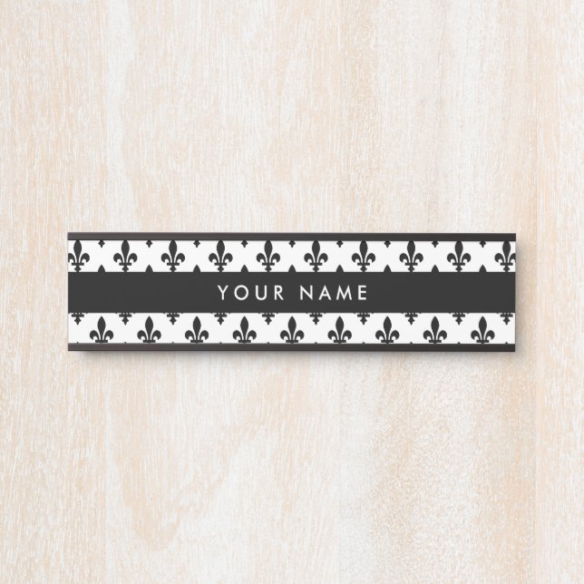 Lilie Pattern, Französisch, Royal, Black Türschild (Vorderseite )