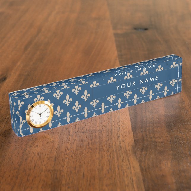 Lilie Pattern, Französisch, Royal, Cream, Blau Namensplakette (Seite)