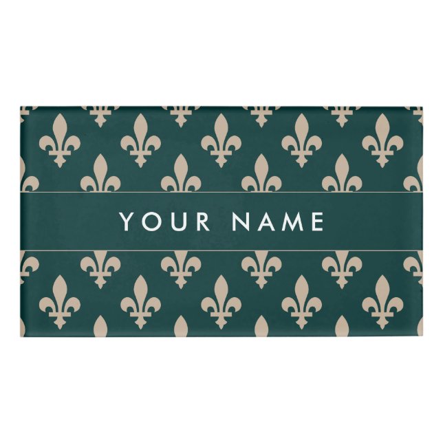 Lilie Pattern, Französisch, Royal, Cream, Green Namenschild (Vorderseite)