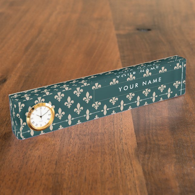 Lilie Pattern, Französisch, Royal, Cream, Green Namensplakette (Seite)