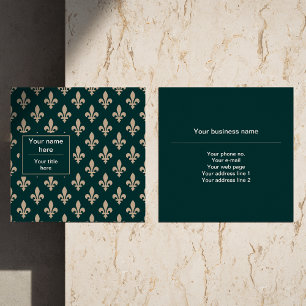 Lilie Pattern, Französisch, Royal, Cream, Green Quadratische Visitenkarte