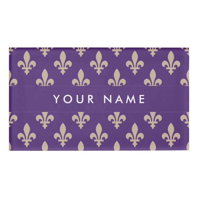 Lilie Pattern, Französisch, Royal, Cream, Lila Namenschild (Vorderseite)