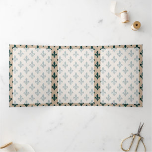 Lilie Pattern, Französisch, Royal, Green Dreifach Gefaltete Karte