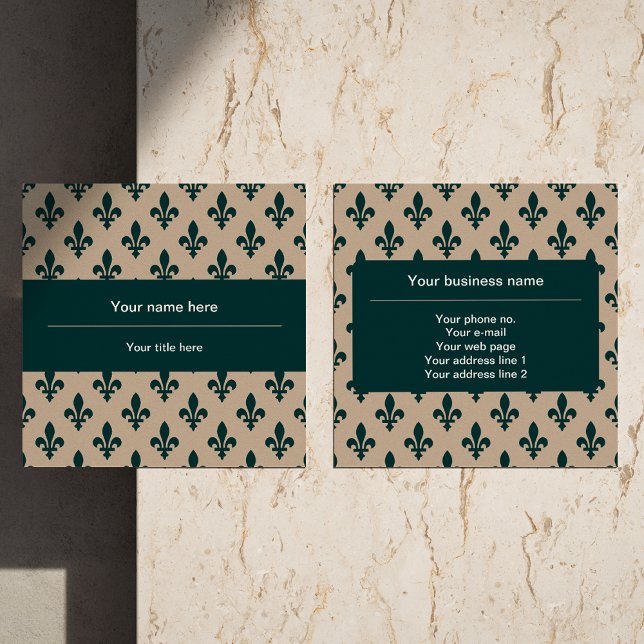 Lilie Pattern, Französisch, Royal, Green Quadratische Visitenkarte (Von Creator hochgeladen)