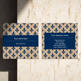 Lilie Pattern, Französisch, Royal, Navy Blue Quadratische Visitenkarte