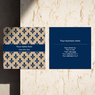 Lilie Pattern, Französisch, Royal, Navy Blue Quadratische Visitenkarte