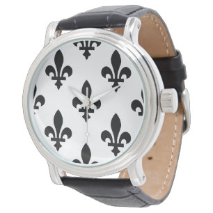 Lilie Pattern, Royal French, Black on White Armbanduhr