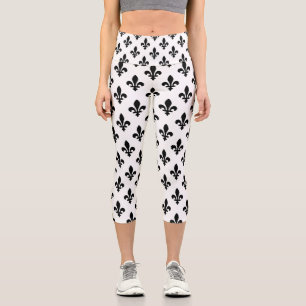 Lilie Pattern, Royal French, Black on White Capri Leggings
