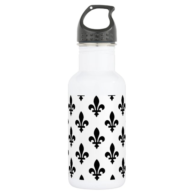 Lilie Pattern, Royal French, Black on White Edelstahlflasche (Vorderseite)