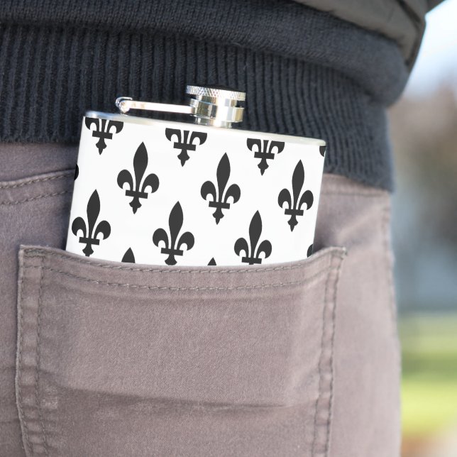 Lilie Pattern, Royal French, Black on White Flachmann (Beispiel)