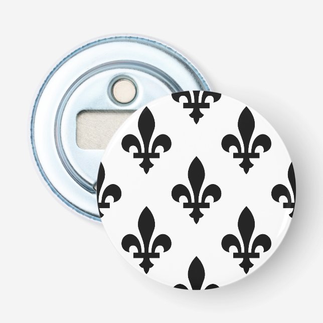 Lilie Pattern, Royal French, Black on White Flaschenöffner (Vorderseite)