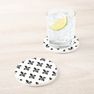 Lilie Pattern, Royal French, Black on White Getränkeuntersetzer