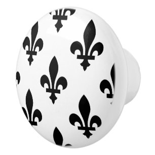 Lilie Pattern, Royal French, Black on White Keramikknauf