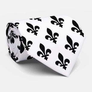 Lilie Pattern, Royal French, Black on White Krawatte