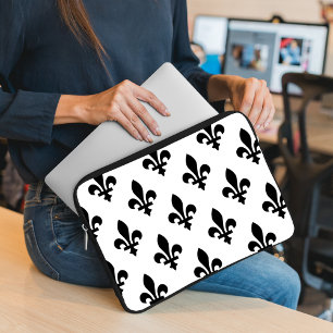 Lilie Pattern, Royal French, Black on White Laptopschutzhülle