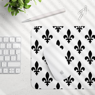 Lilie Pattern, Royal French, Black on White Mousepad