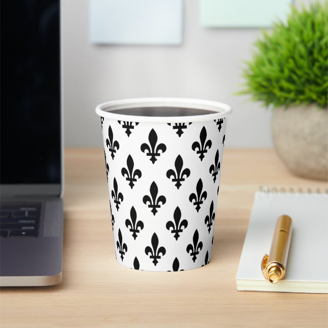 Lilie Pattern, Royal French, Black on White Pappbecher (InSitu)