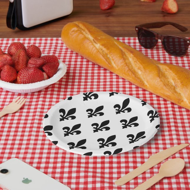Lilie Pattern, Royal French, Black on White Pappteller (Picknick)