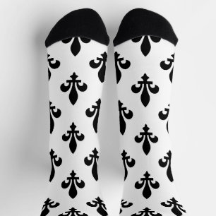 Lilie Pattern, Royal French, Black on White Socken