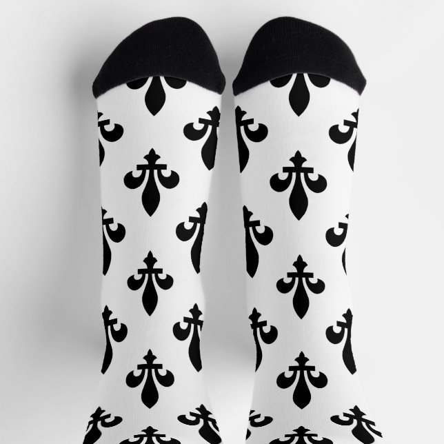 Lilie Pattern, Royal French, Black on White Socken (Oben)