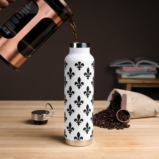 Lilie Pattern, Royal French, Black on White Trinkflasche (Kaffee)