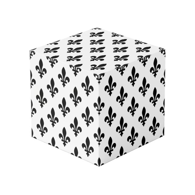 Lilie Pattern, Royal French, Black on White Würfel (Vorderseite Schrägansicht)