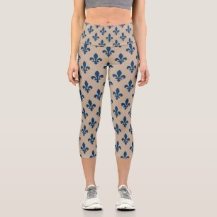 Lilie Pattern, Royal French Blue on Cream Capri Leggings