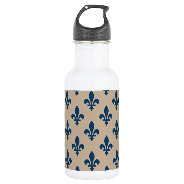 Lilie Pattern, Royal French Blue on Cream Edelstahlflasche (Vorderseite)