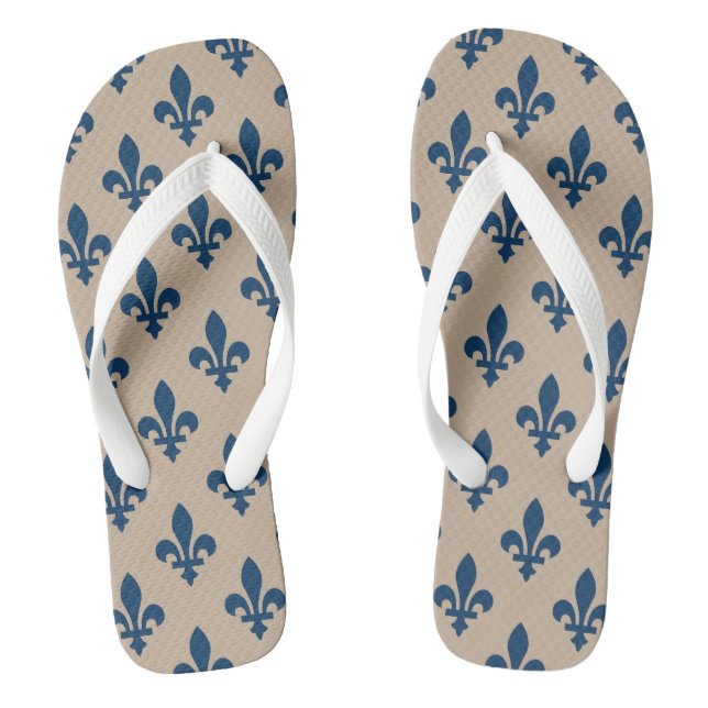 Lilie Pattern, Royal French Blue on Cream Flip Flops (Fußbett)