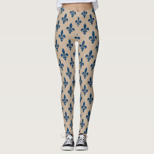 Lilie Pattern, Royal French Blue on Cream Leggings