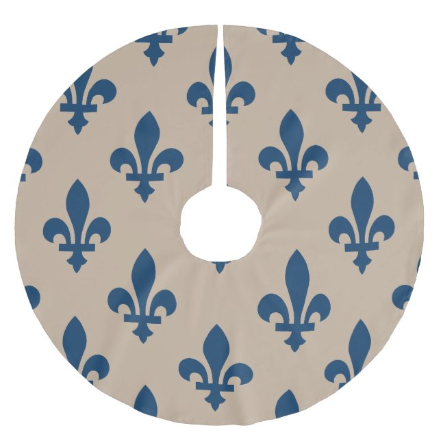 Lilie Pattern, Royal French Blue on Cream Polyester Weihnachtsbaumdecke (Vorderseite)