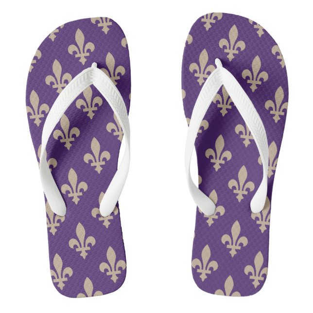 Lilie Pattern, Royal French Cream auf Lila Flip Flops (Fußbett)