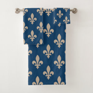 Lilie Pattern, Royal French, Cream on Blue Badhandtuch Set