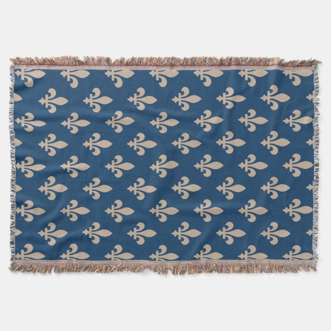 Lilie Pattern, Royal French, Cream on Blue Decke (Vorderseite)